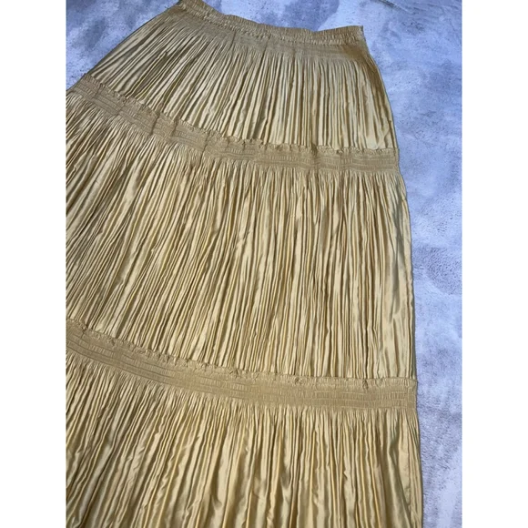 Women's Soft Surroundings Gold Tiered Button-Front Maxi Skirt M - Picture 8 of 8